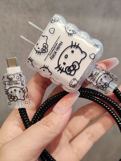 SANRIO 1 Set Fashionable High-Quality Cute Charger Protective Case- Fits 15/16/17 20W Charger Head And Cable, Cartoon Pattern Anti-Drop Protection
