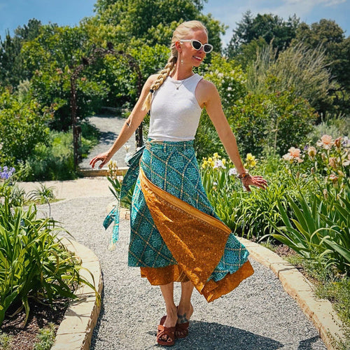 Sari Wrap Skirt: Cool Tones / Maxi / 02-12