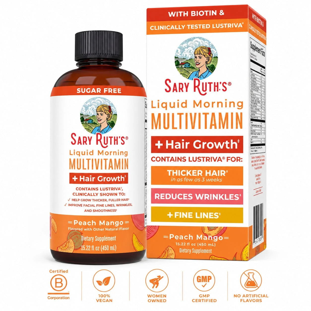 Sary Ruth's Liquid Multivitamin + Hair Growth: Clinically Tested For Thicker Hair & Wrinkle Improvement