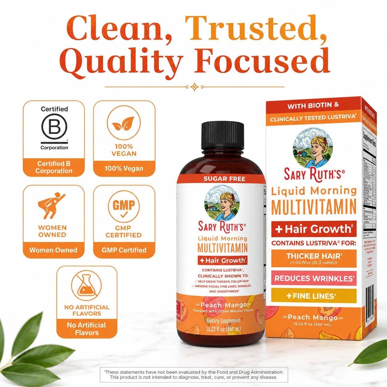 Sary Ruth's Liquid Multivitamin + Hair Growth: Clinically Tested For Thicker Hair & Wrinkle Improvement