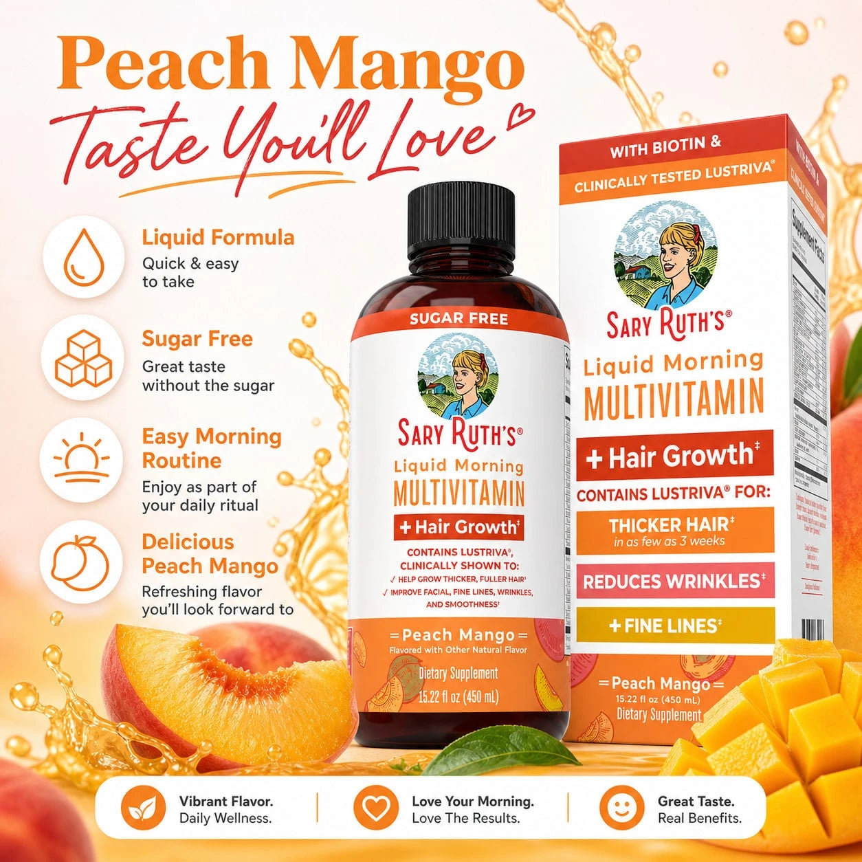 Sary Ruth's Liquid Multivitamin + Hair Growth: Clinically Tested For Thicker Hair & Wrinkle Improvement