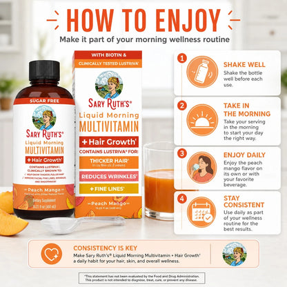 Sary Ruth's Liquid Multivitamin + Hair Growth: Clinically Tested For Thicker Hair & Wrinkle Improvement