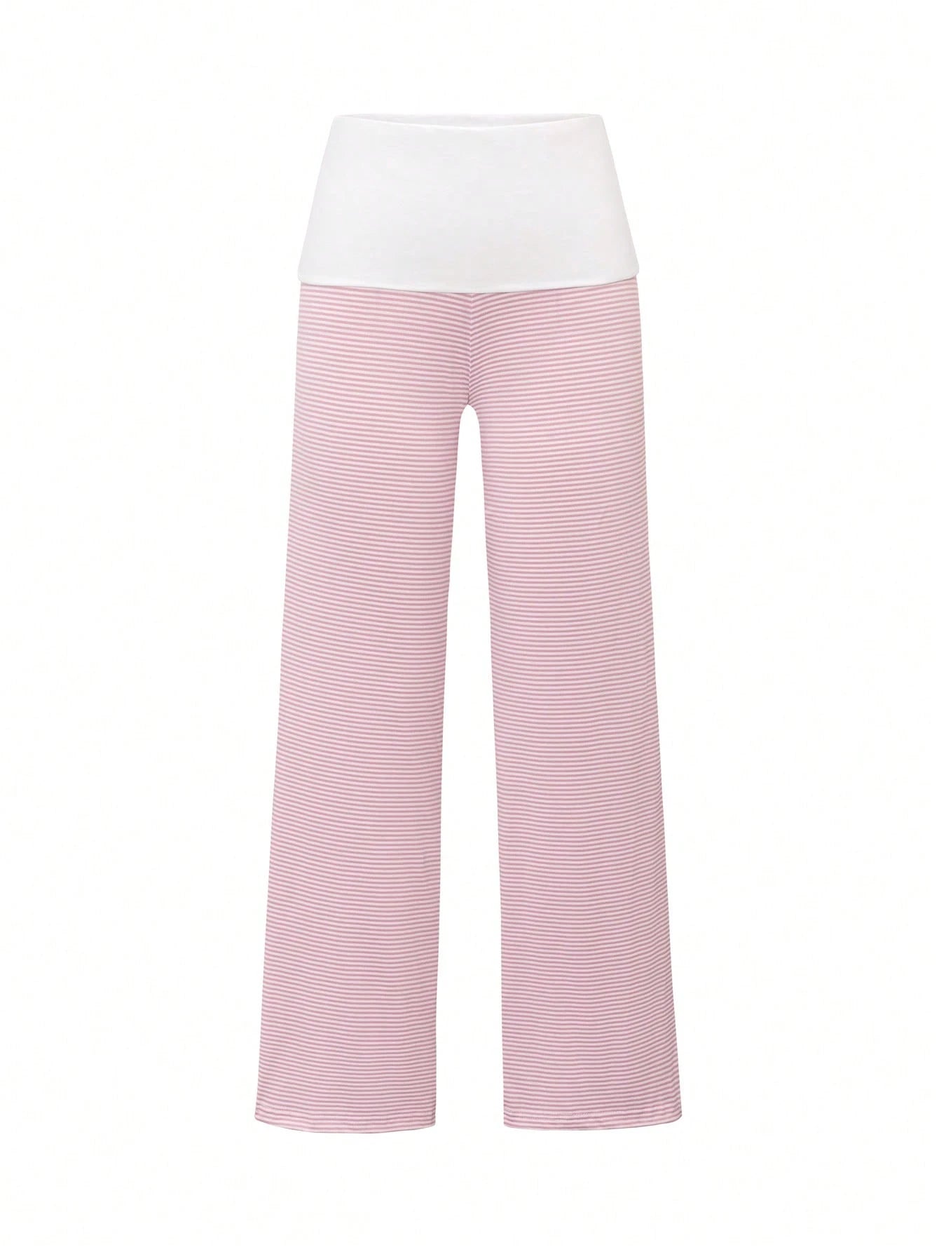 SCARLUX Fall Y2K Women Basic Contrasting Color Striped Wide Leg Pants, Fold Over Waist Loose Trousers For Back To School Daily Casual Street Outfits