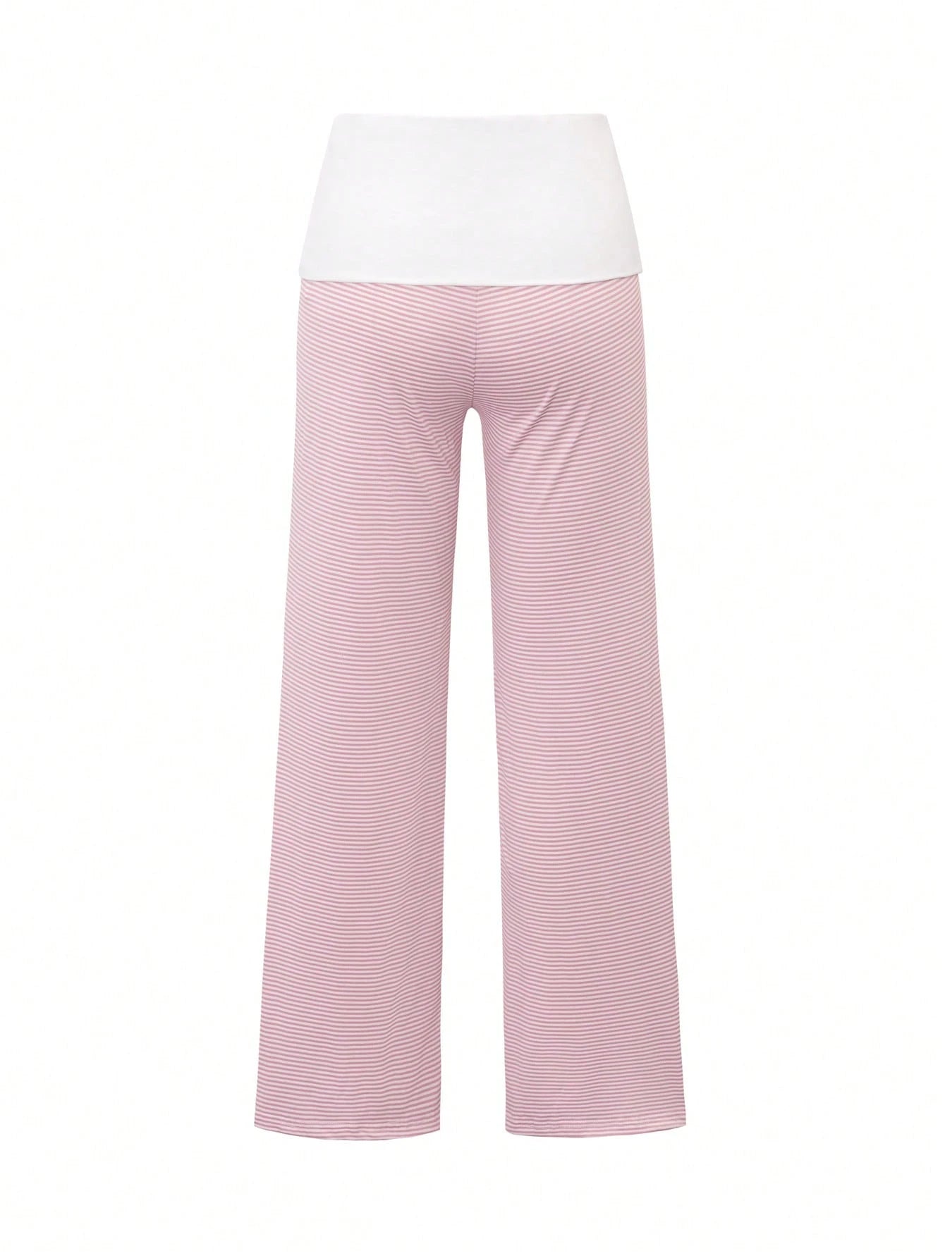 SCARLUX Fall Y2K Women Basic Contrasting Color Striped Wide Leg Pants, Fold Over Waist Loose Trousers For Back To School Daily Casual Street Outfits