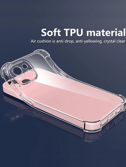 Screen Protection Silicone TPU Transparent Shockproof Phone Case With Reinforced Corner Airbags Solid Color Material Compatible With IPhone Galaxy And Other Models TPU Protective Back Cover Waterproof