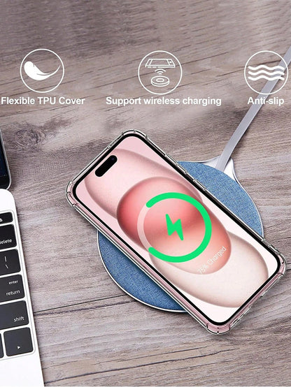 Screen Protection Silicone TPU Transparent Shockproof Phone Case With Reinforced Corner Airbags Solid Color Material Compatible With IPhone Galaxy And Other Models TPU Protective Back Cover Waterproof