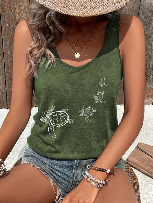 Selamara Women's Casual Turtle Print Tank Top