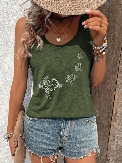 Selamara Women's Casual Turtle Print Tank Top