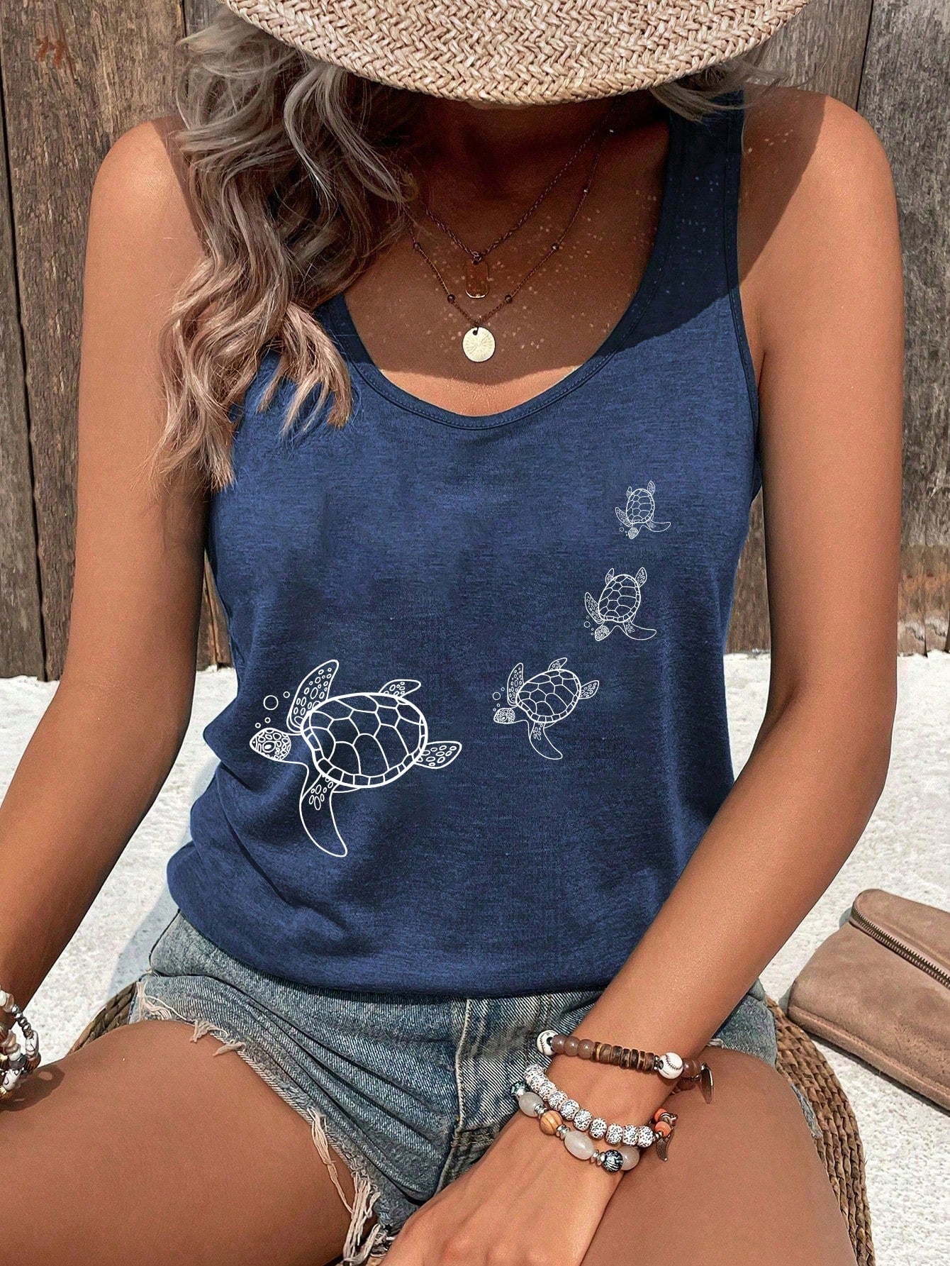 Selamara Women's Casual Turtle Print Tank Top