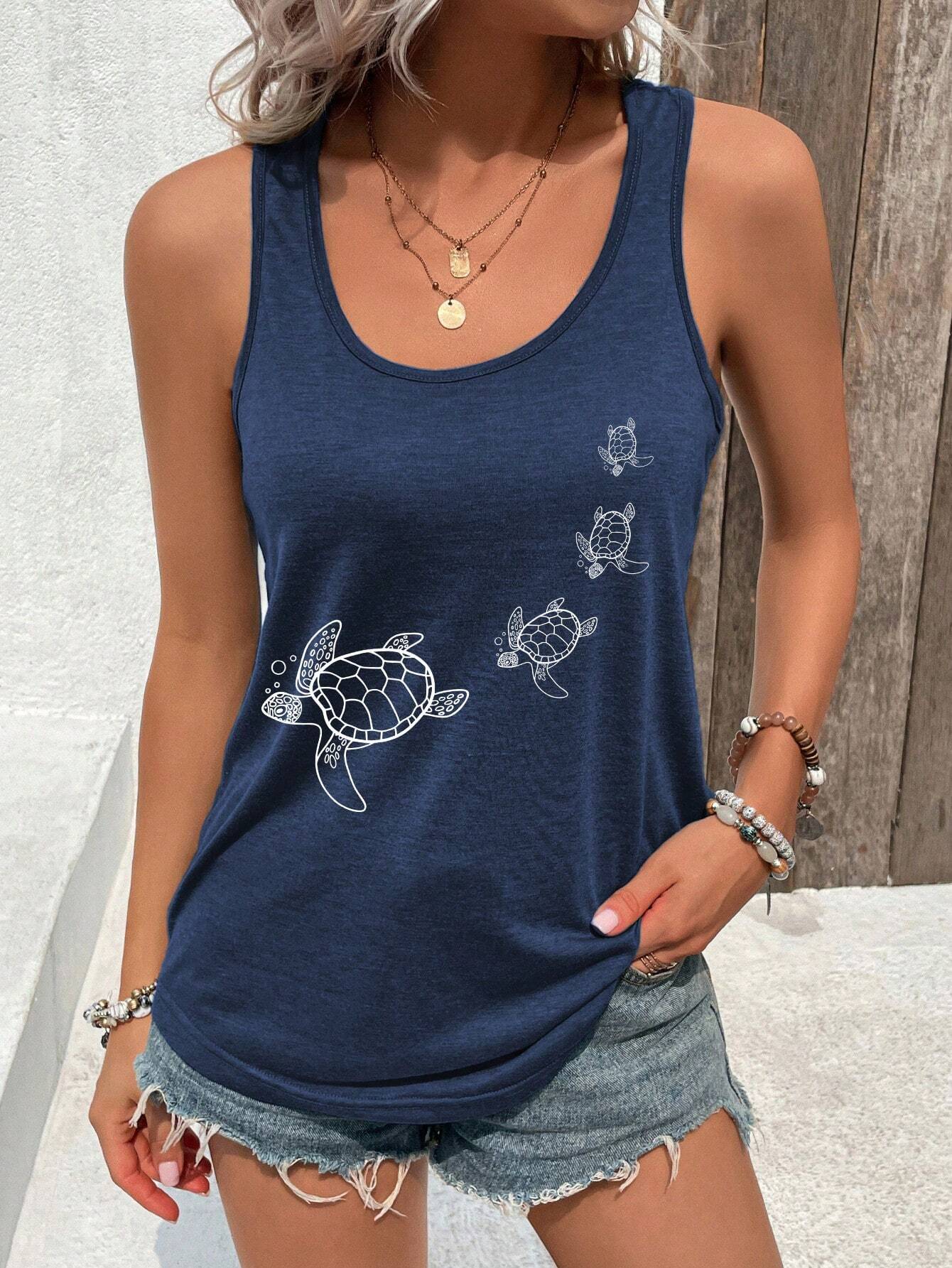 Selamara Women's Casual Turtle Print Tank Top