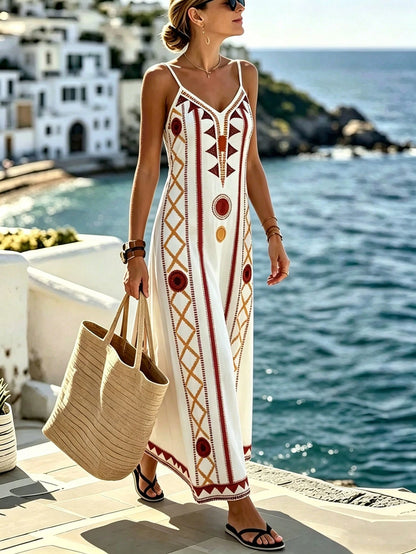 Selamara Women's Geometric Print Casual Spaghetti Strap Dress