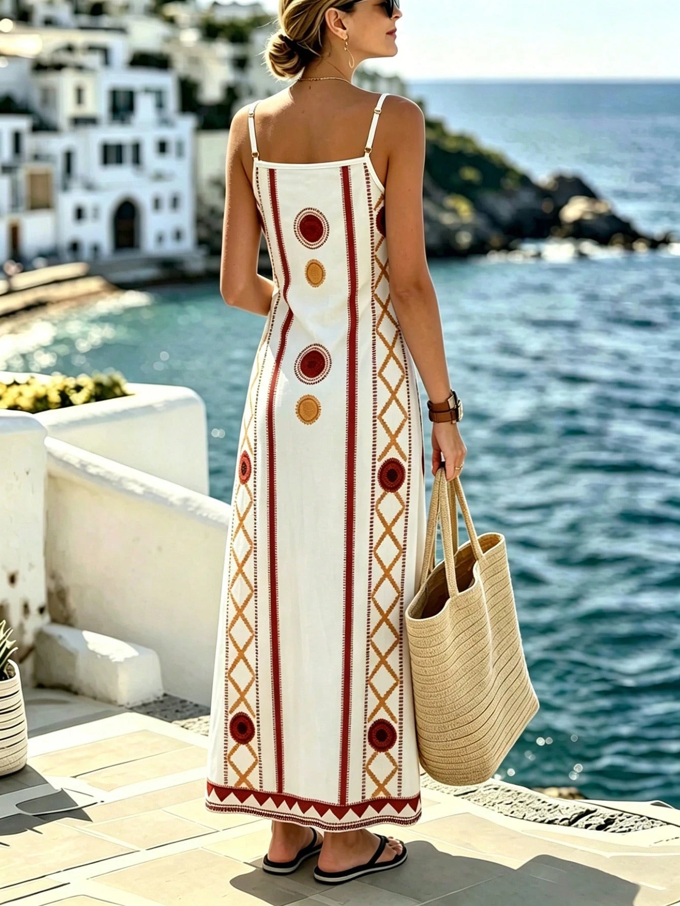 Selamara Women's Geometric Print Casual Spaghetti Strap Dress