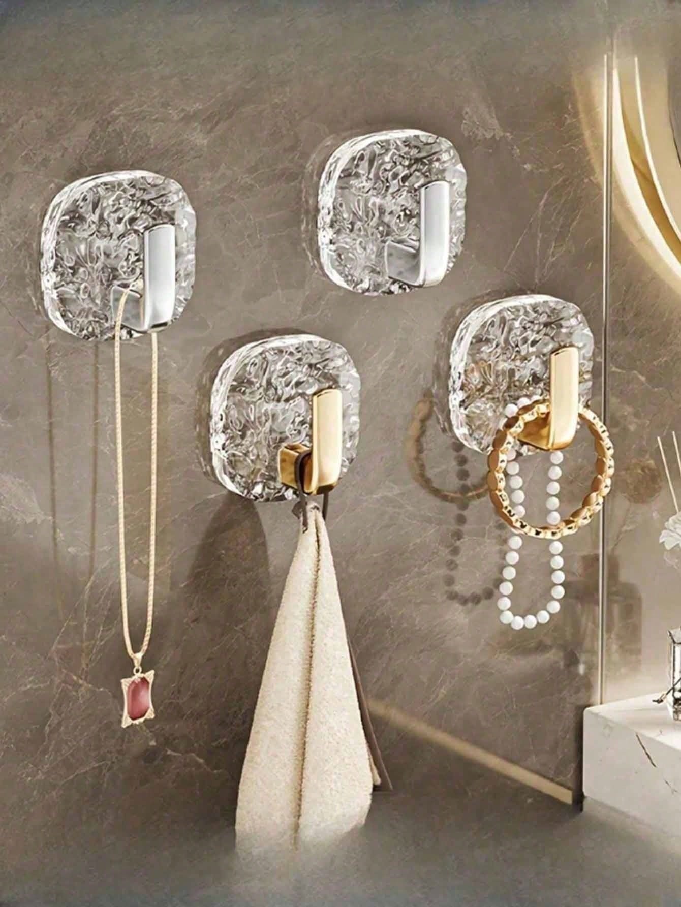Self-Adhesive Bathroom Hanger Without Drilling- Modern Wall-Mounted Storage Rack, Glacier Pattern, Durable Plastic Material, No Drilling Installation, Ideal For Kitchen And Bathroom. Bathroom Hook, K