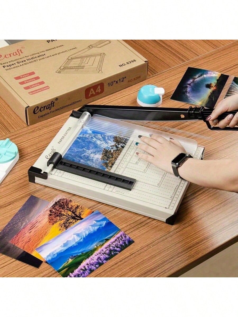 Senmeo 1pc A4 Guillotine Cutter Paper, Paper Slicer With Safety Guard And Blade Lock, Lightweight, Portable, 12 Sheet Easy-To-Use, Cutting PVC, Iron Sheet, Leather, Photos, Nonwovens, For Home & Offic