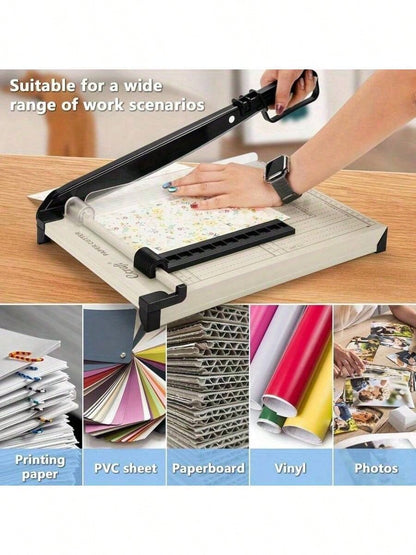 Senmeo 1pc A4 Guillotine Cutter Paper, Paper Slicer With Safety Guard And Blade Lock, Lightweight, Portable, 12 Sheet Easy-To-Use, Cutting PVC, Iron Sheet, Leather, Photos, Nonwovens, For Home & Offic