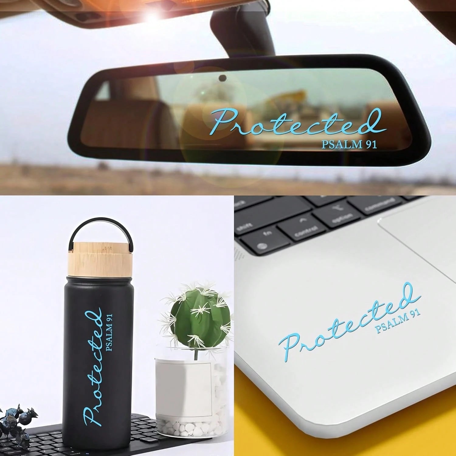 Set 2Pcs Protected Bible Rearview Mirror Decal Bible Verse Christian Jesus Car Decals Water Bottle Window Sticker Vinyl Waterproof 3x0,7 Inches Decal New Car Accessories Gift For Mom Dad Friend