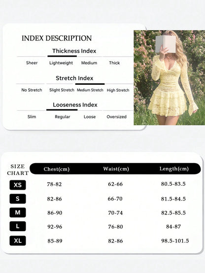 Sexy Lace Bodycon Mini Dress – Elegant V-Neck & Tiered Ruffle Detail, Long Sleeve, Perfect For Night Out, Carnaval Party & Special Occasion