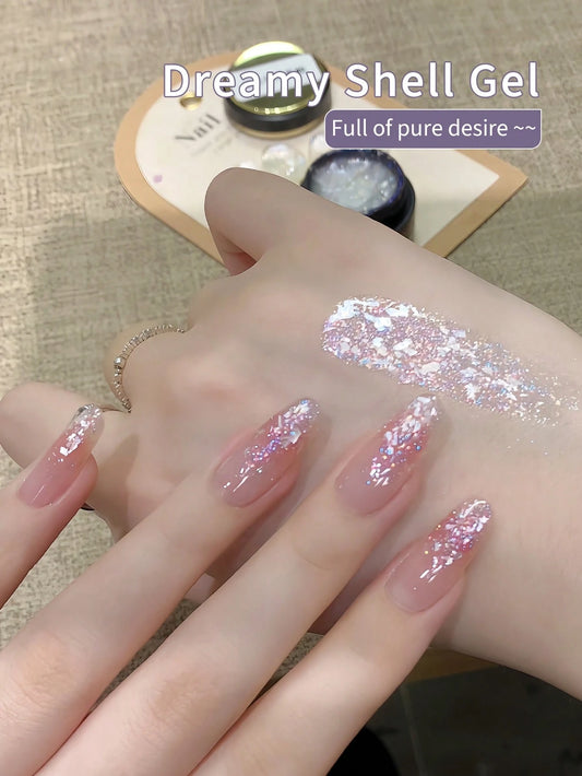 SHANGFEIYA 10ml Dreamy Shell Gel Polish Sparkly Transparent Flakes Soak Off UV Glitter Gel Bowknot Bottle For Daily Nail Decoration
