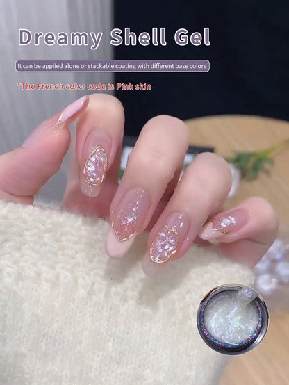 SHANGFEIYA 10ml Dreamy Shell Gel Polish Sparkly Transparent Flakes Soak Off UV Glitter Gel Bowknot Bottle For Daily Nail Decoration