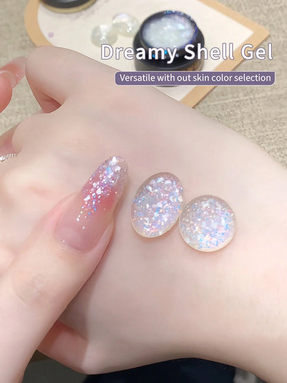 SHANGFEIYA 10ml Dreamy Shell Gel Polish Sparkly Transparent Flakes Soak Off UV Glitter Gel Bowknot Bottle For Daily Nail Decoration