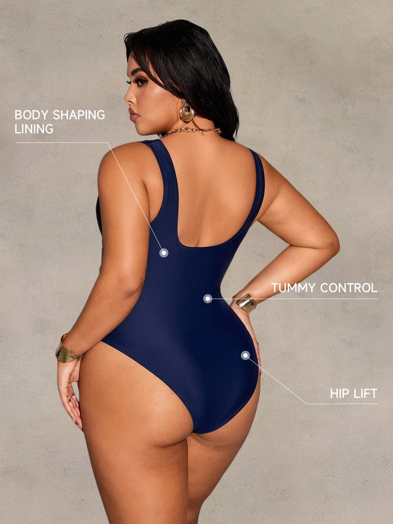 Shapewave 2026 New Summer Beach Vacation Solid Color Slimming Shaping High-Waisted Plus Size One-Piece Swimsuit