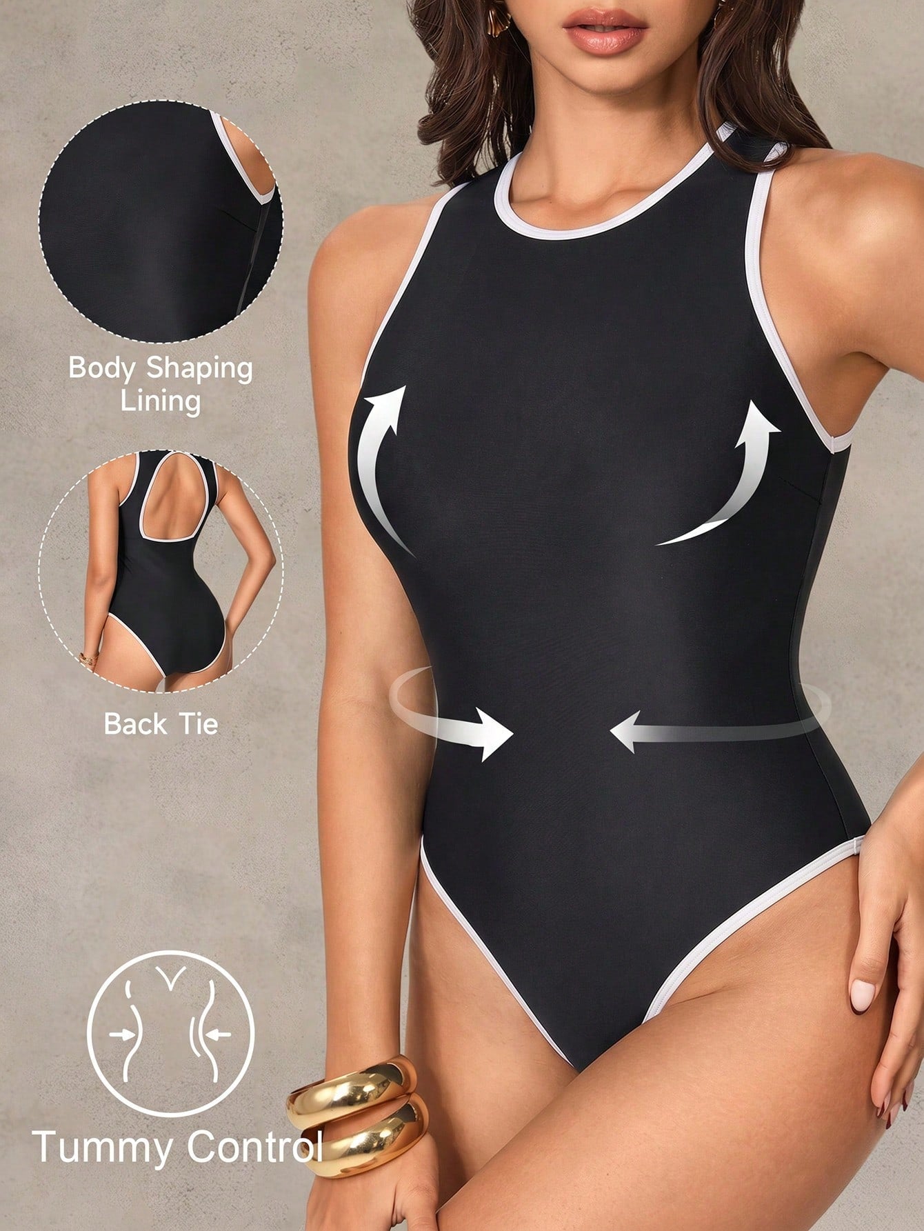 Shapewave Women's Color Block One-Piece Swimsuit, Suitable For Beach Vacation, Pool Party, Beach Party