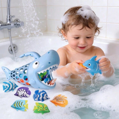 Shark Grabber Bath Toys For Toddlers- Bathtub & Pool Fishing Game With 1 Shark & 6 Colorful Fish| Educational Water Toy For Kids Ages 2+