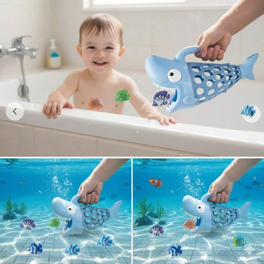 Shark Grabber Bath Toys For Toddlers- Bathtub & Pool Fishing Game With 1 Shark & 6 Colorful Fish| Educational Water Toy For Kids Ages 2+