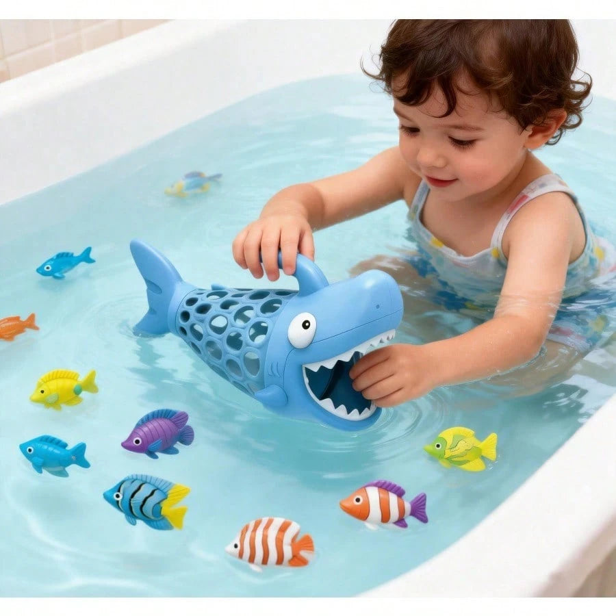Shark Grabber Bath Toys For Toddlers- Bathtub & Pool Fishing Game With 1 Shark & 6 Colorful Fish| Educational Water Toy For Kids Ages 2+