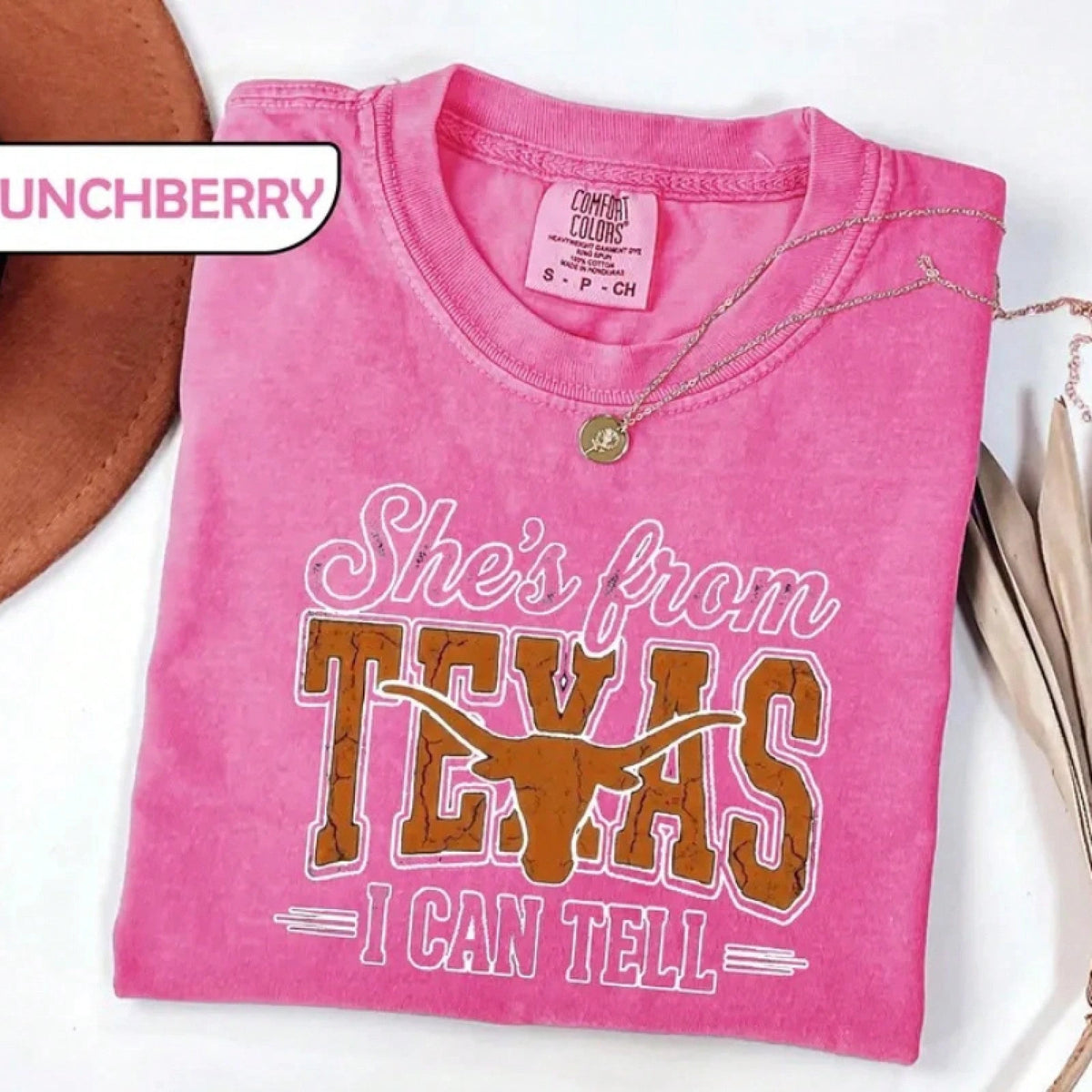 She's From Texas I Can Tell Graphic Tees Shirt Tops, Retro Western Longhorn Country Music Casual Short Sleeve Top
