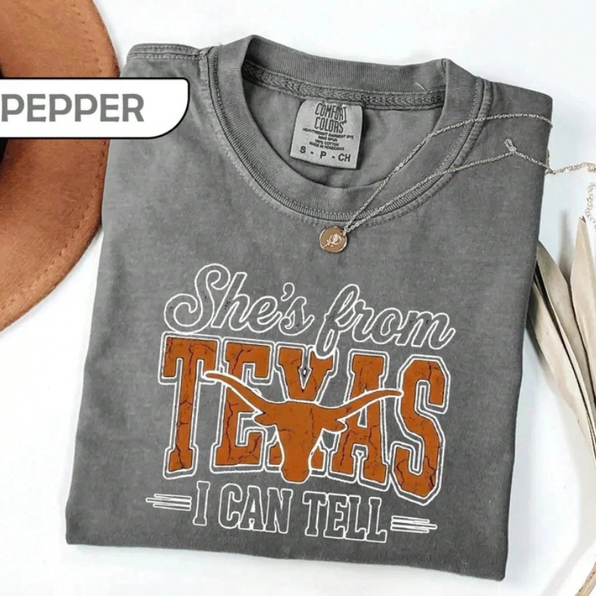 She's From Texas I Can Tell Graphic Tees Shirt Tops, Retro Western Longhorn Country Music Casual Short Sleeve Top