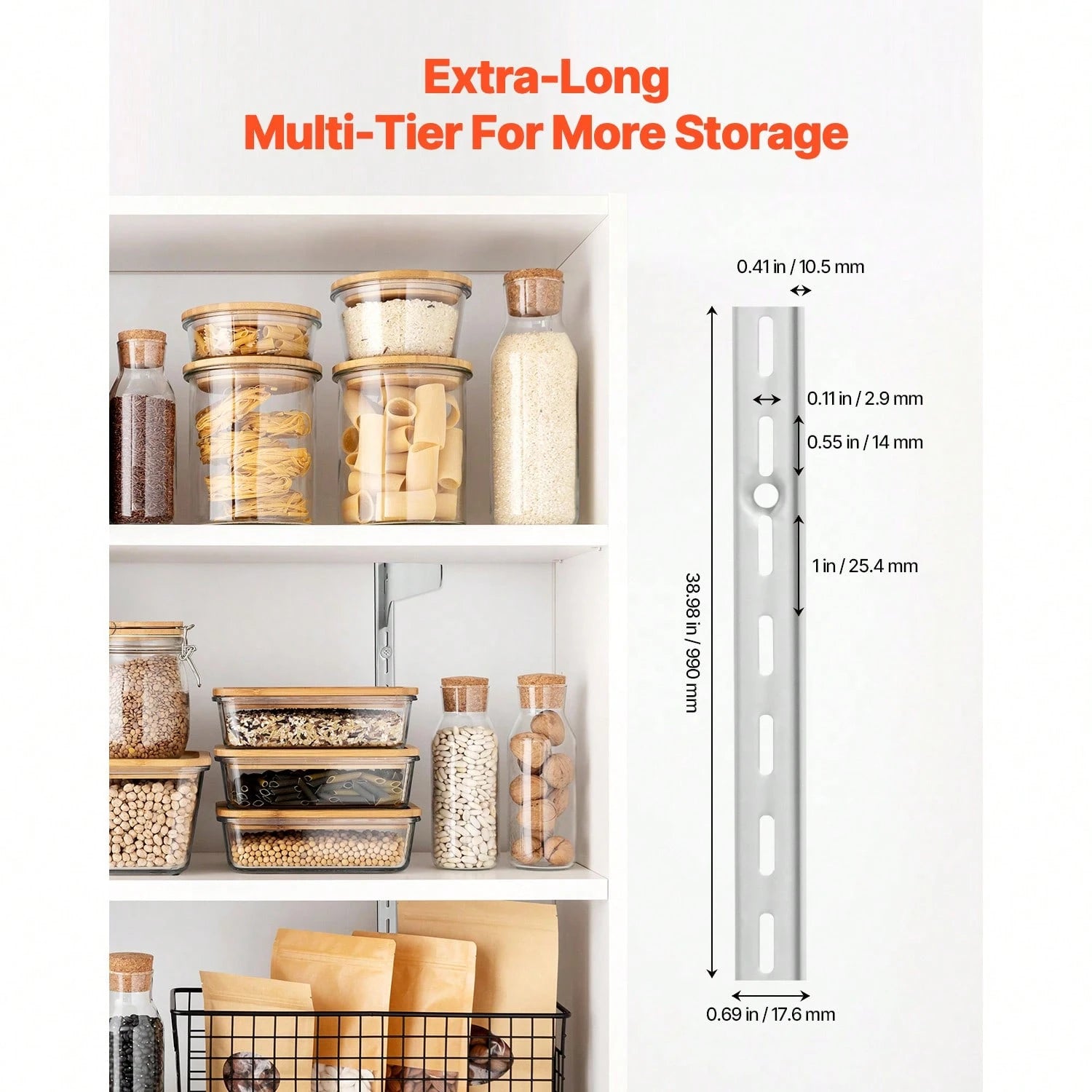 Shelf Pilaster, 39-Inch 10 Pack, Upright Wall Shelving System, Heavy Duty Support System Single Slot Shelf Rails, 40 Screws Included, Suitable For Cabinet Closet Organization Storage, Silver