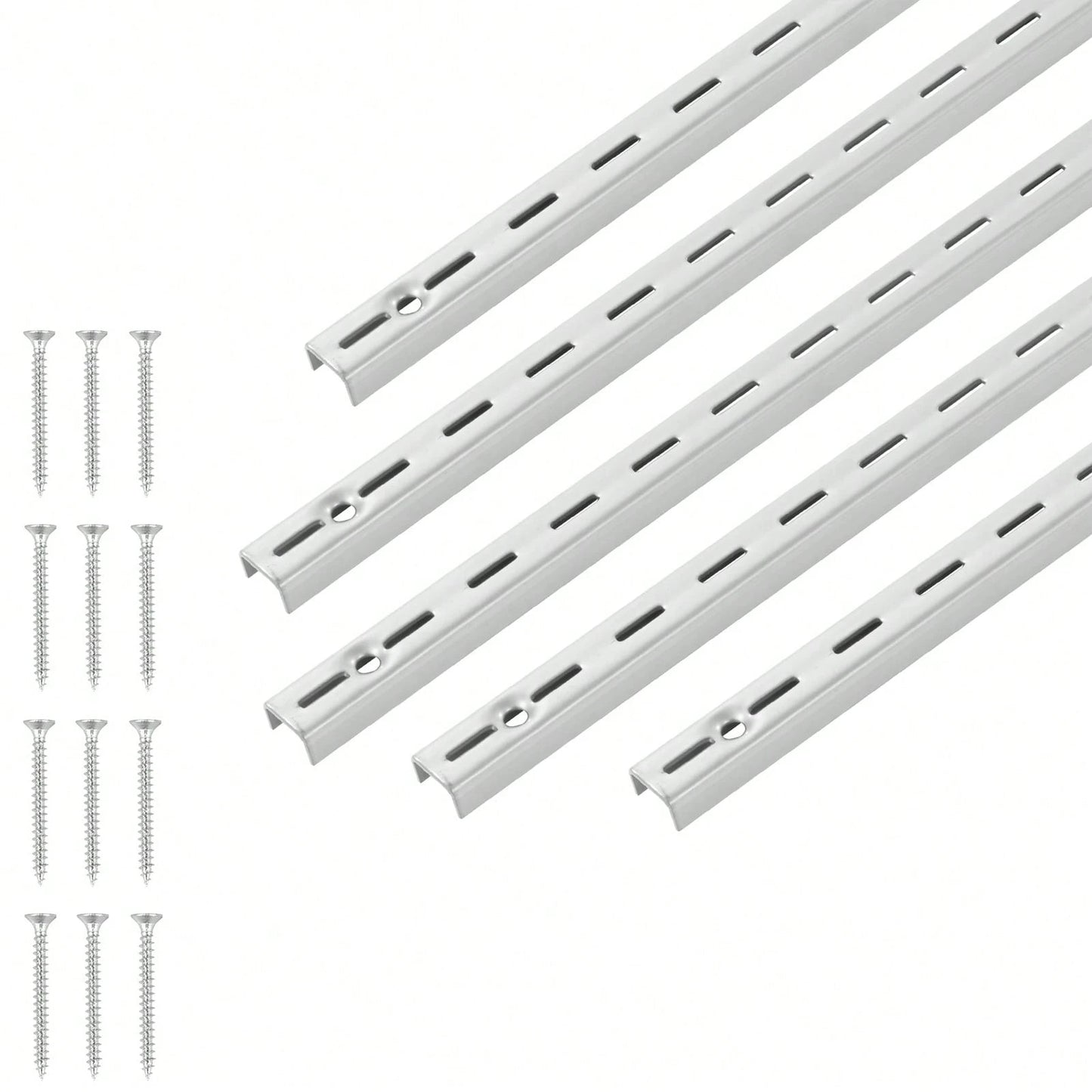 Shelf Pilaster, 39-Inch 10 Pack, Upright Wall Shelving System, Heavy Duty Support System Single Slot Shelf Rails, 40 Screws Included, Suitable For Cabinet Closet Organization Storage, Silver