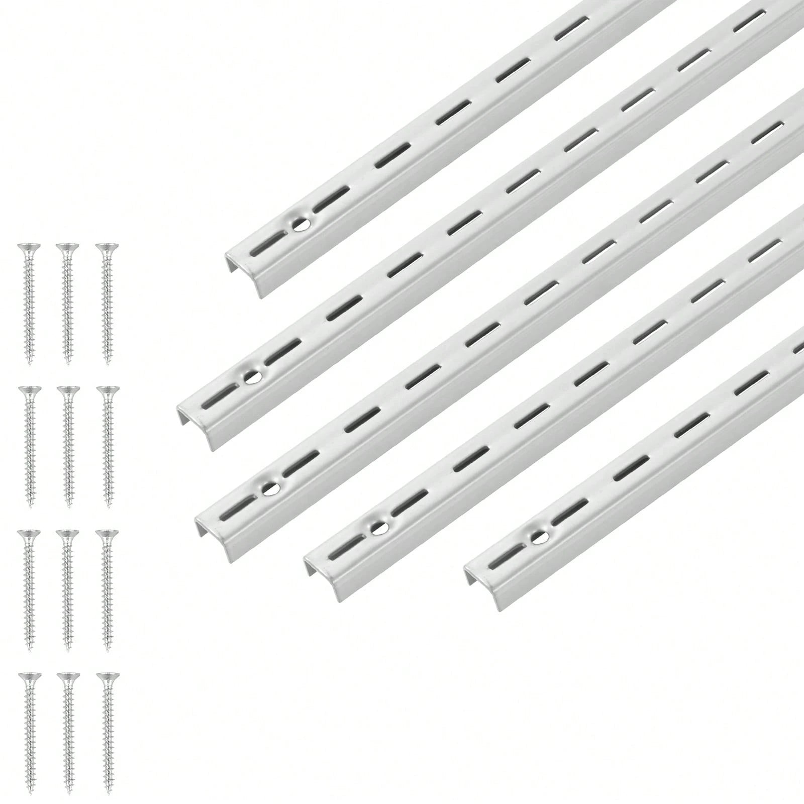 Shelf Pilaster, 39-Inch 10 Pack, Upright Wall Shelving System, Heavy Duty Support System Single Slot Shelf Rails, 40 Screws Included, Suitable For Cabinet Closet Organization Storage, Silver