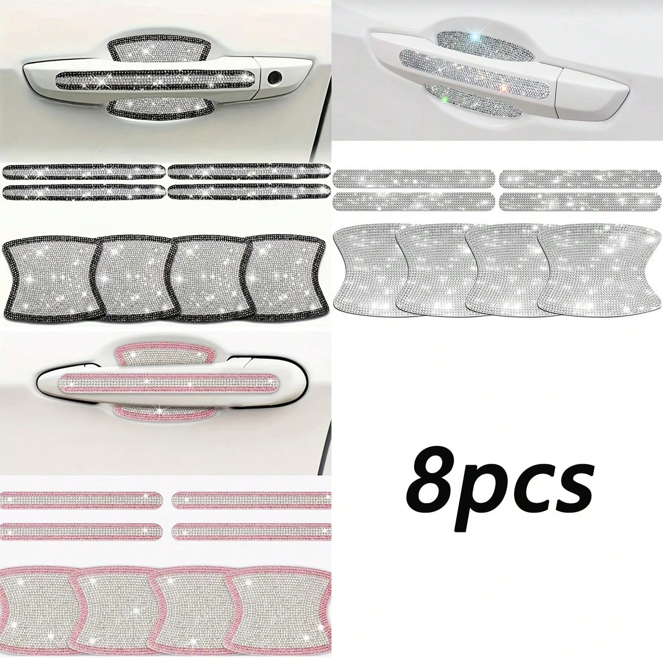 Shiny Car Door Handle Protector Stickers Shiny Car Accessories Women's Shiny Door Handle Covers Car Rhinestone Shiny Car Door Bowl Protector Stickers Shiny Accessories Women's Stickers