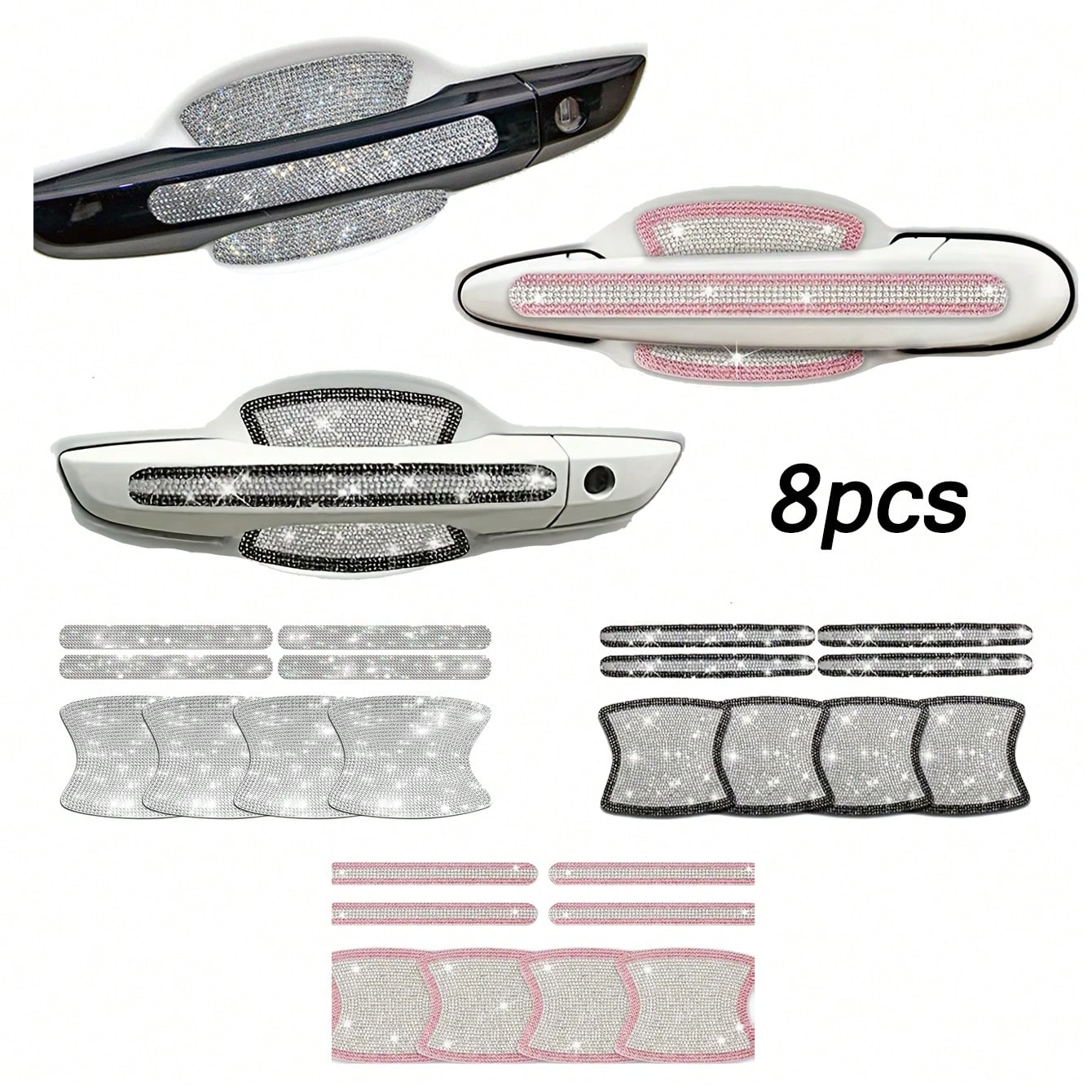 Shiny Car Door Handle Protector Stickers Shiny Car Accessories Women's Shiny Door Handle Covers Car Rhinestone Shiny Car Door Bowl Protector Stickers Shiny Accessories Women's Stickers