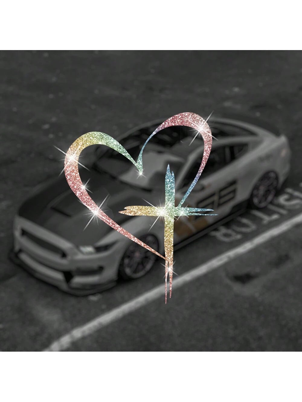 Shiny Heart Cross Vinyl Sticker- Suitable For Cars, Trucks, Walls, Laptops, Etc.- Strong Adhesive, Reusable, Brilliant Shine