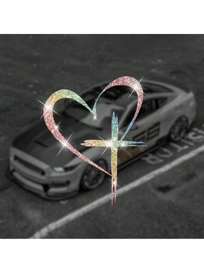 Shiny Heart Cross Vinyl Sticker- Suitable For Cars, Trucks, Walls, Laptops, Etc.- Strong Adhesive, Reusable, Brilliant Shine