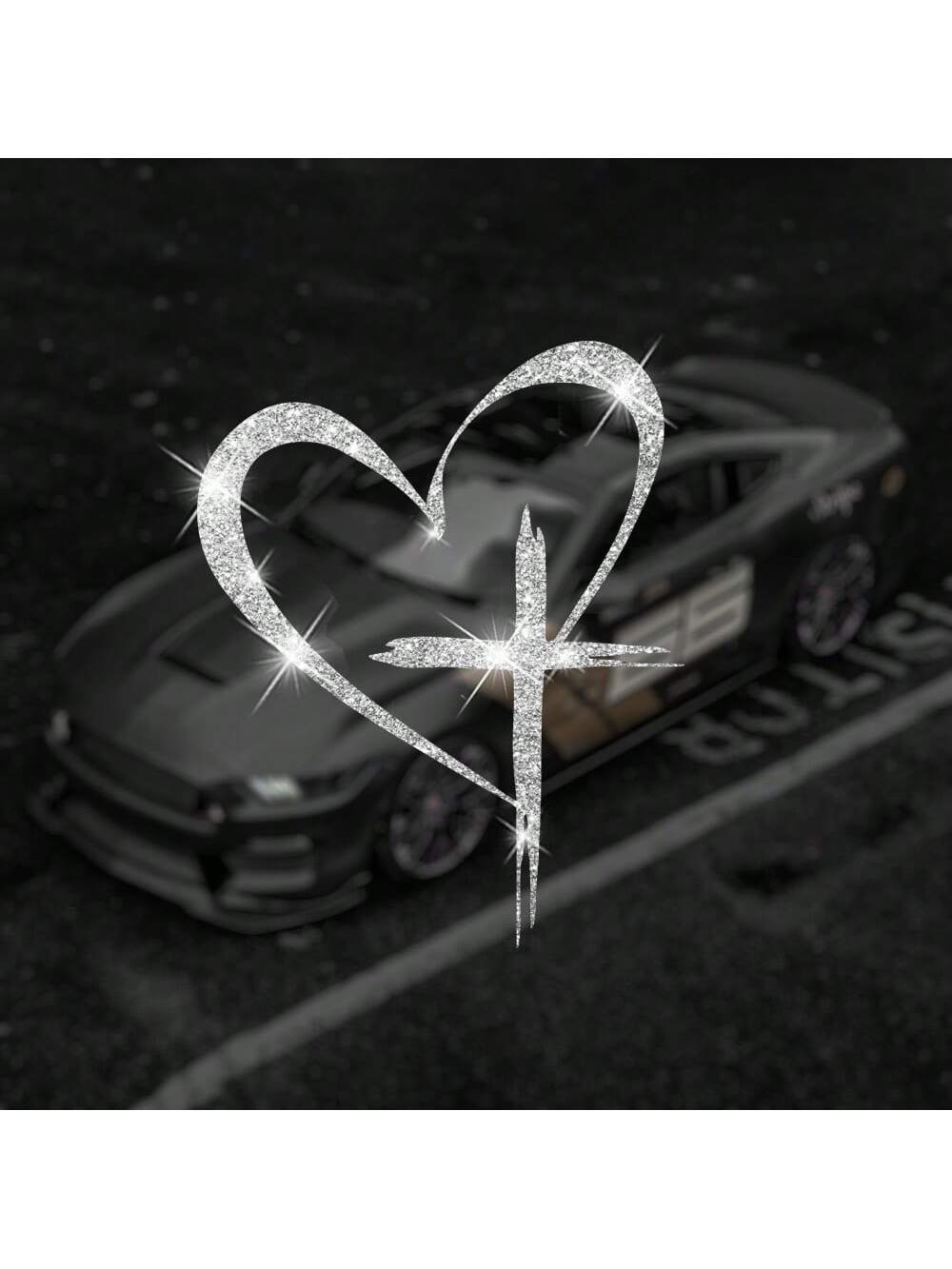 Shiny Heart Cross Vinyl Sticker- Suitable For Cars, Trucks, Walls, Laptops, Etc.- Strong Adhesive, Reusable, Brilliant Shine