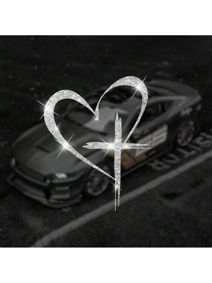 Shiny Heart Cross Vinyl Sticker- Suitable For Cars, Trucks, Walls, Laptops, Etc.- Strong Adhesive, Reusable, Brilliant Shine