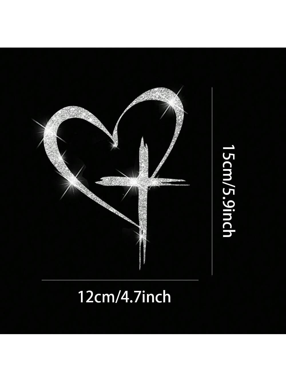 Shiny Heart Cross Vinyl Sticker- Suitable For Cars, Trucks, Walls, Laptops, Etc.- Strong Adhesive, Reusable, Brilliant Shine