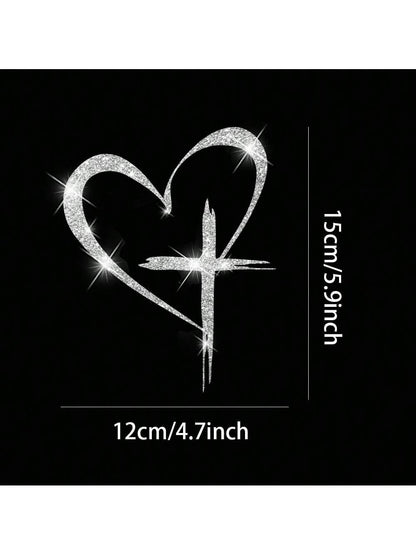 Shiny Heart Cross Vinyl Sticker- Suitable For Cars, Trucks, Walls, Laptops, Etc.- Strong Adhesive, Reusable, Brilliant Shine