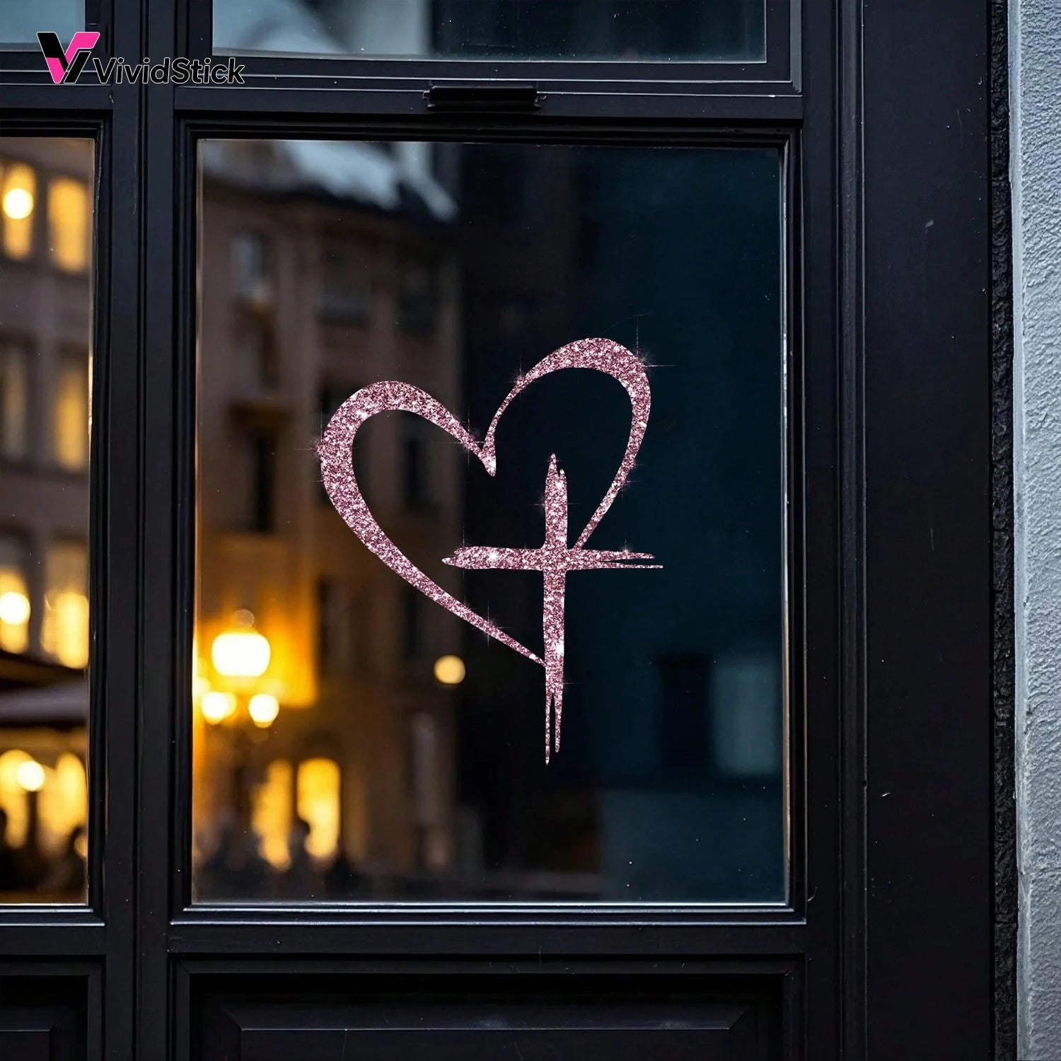 Shiny Heart Cross Vinyl Sticker- Suitable For Cars, Trucks, Walls, Laptops, Etc.- Strong Adhesive, Reusable, Brilliant Shine
