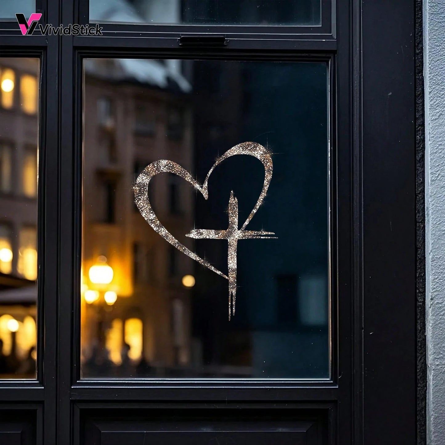 Shiny Heart Cross Vinyl Sticker- Suitable For Cars, Trucks, Walls, Laptops, Etc.- Strong Adhesive, Reusable, Brilliant Shine