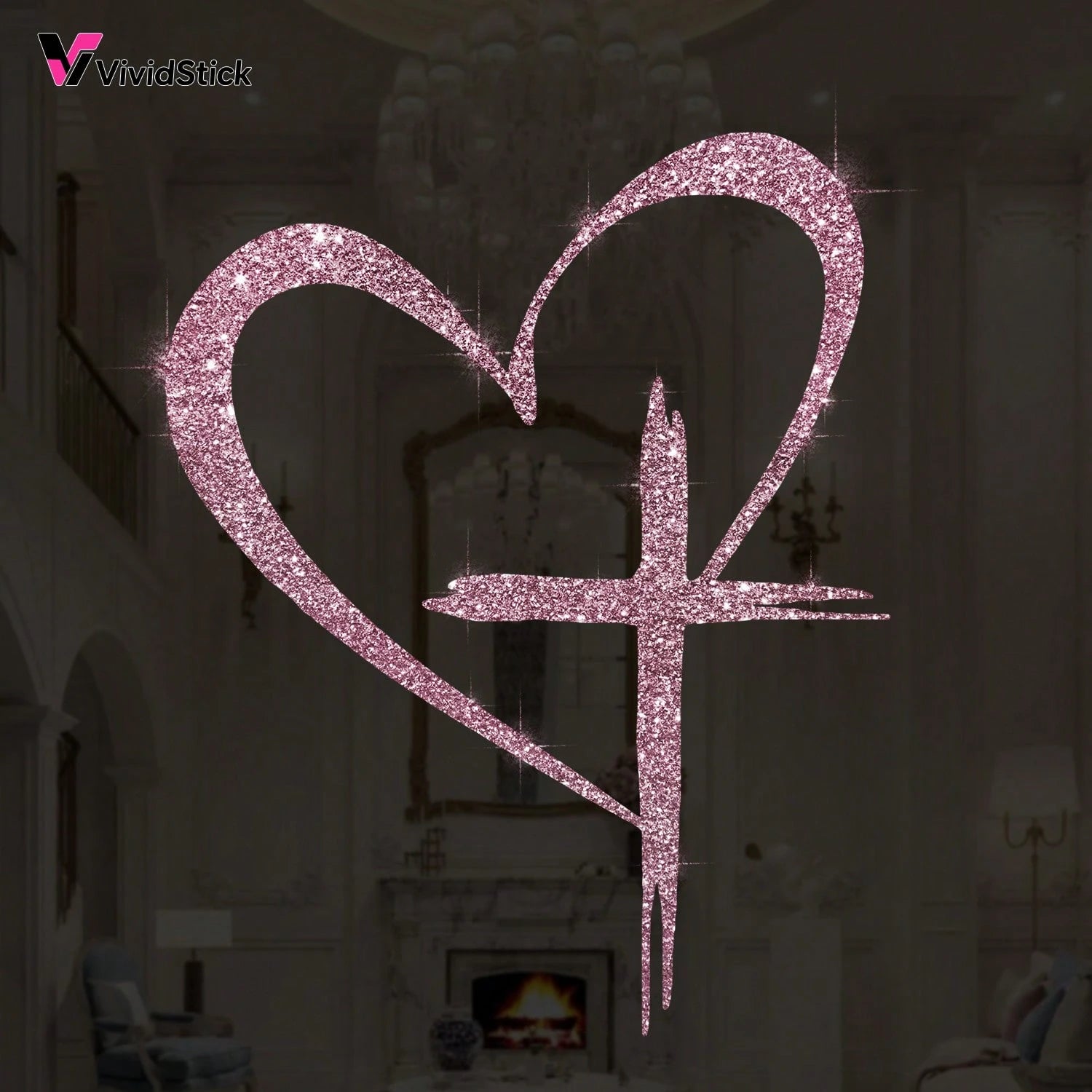 Shiny Heart Cross Vinyl Sticker- Suitable For Cars, Trucks, Walls, Laptops, Etc.- Strong Adhesive, Reusable, Brilliant Shine