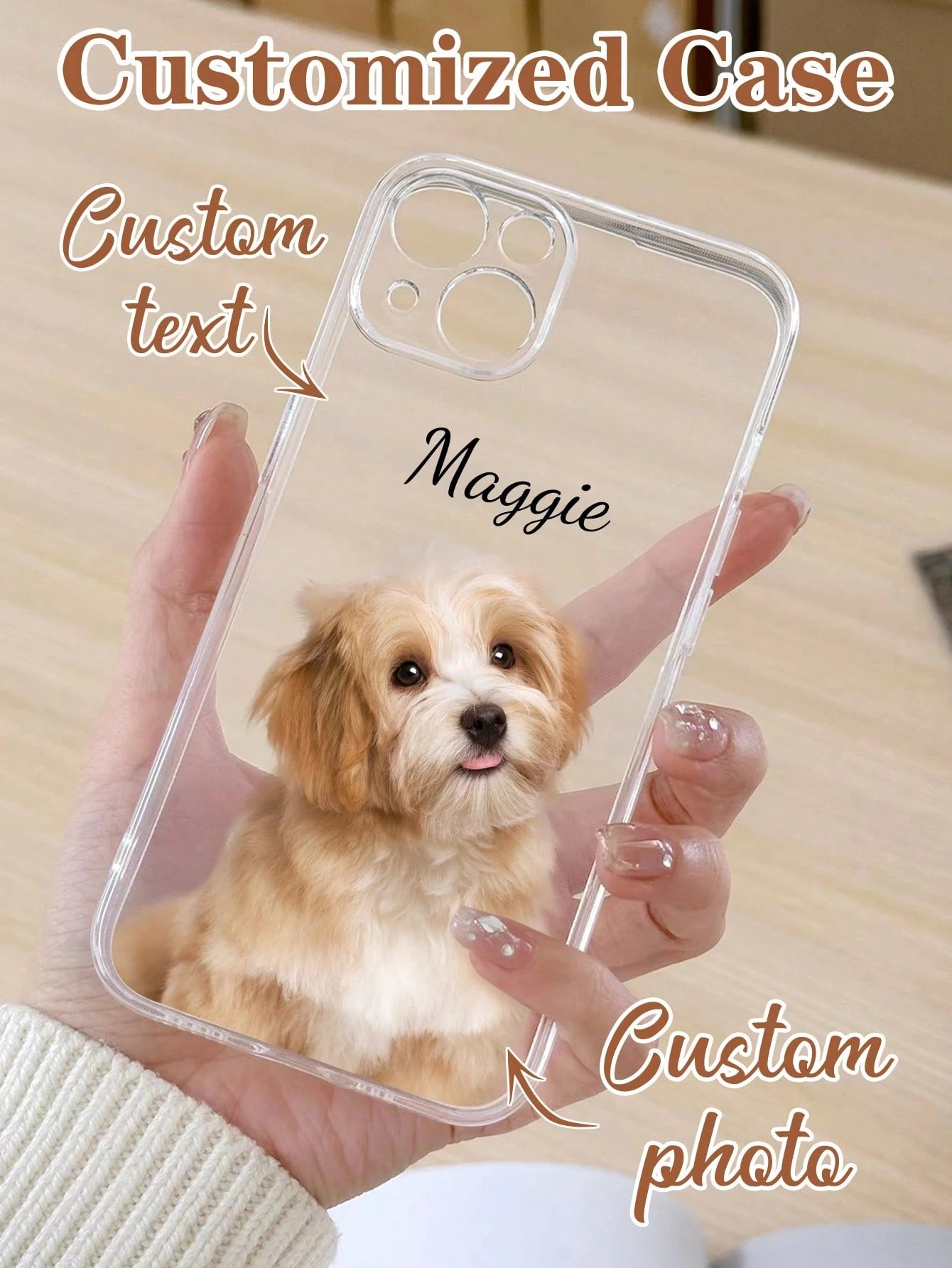 Shockproof Dog Pattern Transparent Customized Phone Case, Custom Pet Portrait Case, Personalized Face, Christmas Holiday, Party, Birthdays, Anniversary, For Her, Him, Boyfriend, Girlfriend, Best Frien