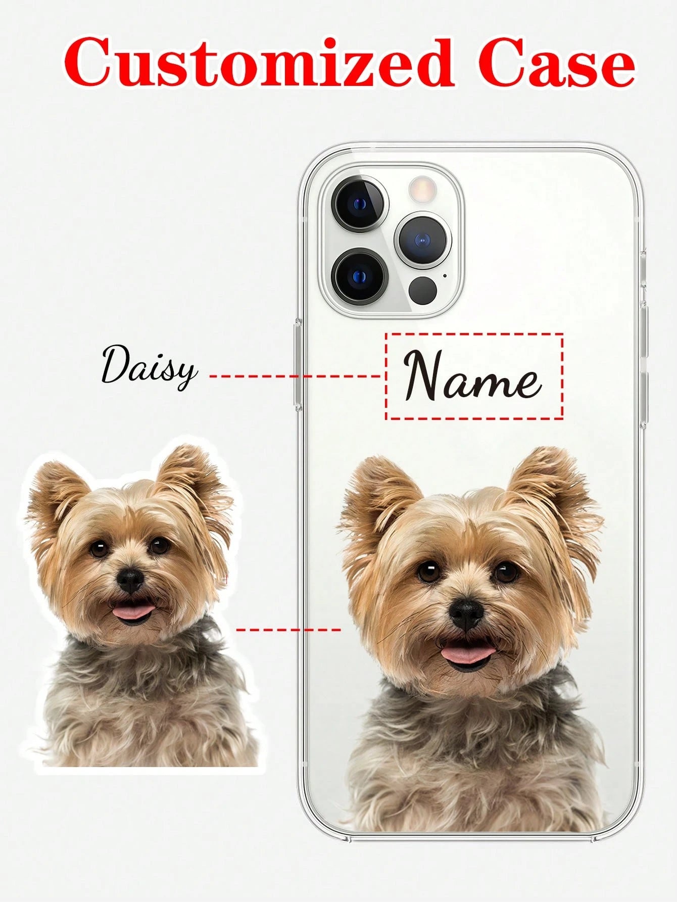 Shockproof Dog Pattern Transparent Customized Phone Case, Custom Pet Portrait Case, Personalized Face, Christmas Holiday, Party, Birthdays, Anniversary, For Her, Him, Boyfriend, Girlfriend, Best Frien