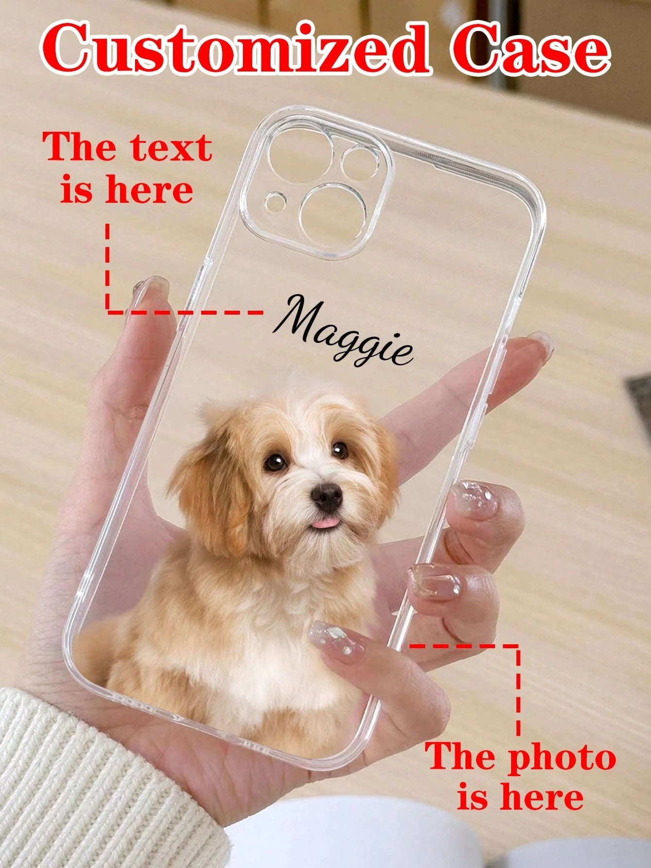 Shockproof Dog Pattern Transparent Customized Phone Case, Custom Pet Portrait Case, Personalized Face, Christmas Holiday, Party, Birthdays, Anniversary, For Her, Him, Boyfriend, Girlfriend, Best Frien