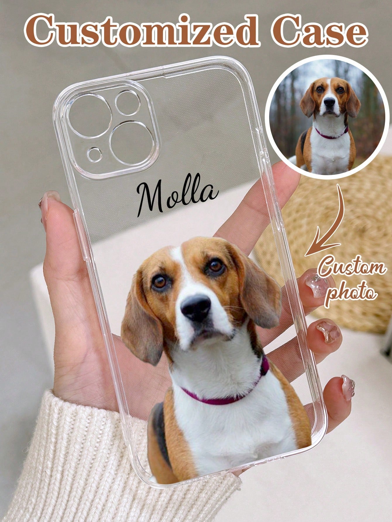 Shockproof Dog Pattern Transparent Customized Phone Case, Custom Pet Portrait Case, Personalized Face, Christmas Holiday, Party, Birthdays, Anniversary, For Her, Him, Boyfriend, Girlfriend, Best Frien