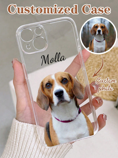Shockproof Dog Pattern Transparent Customized Phone Case, Custom Pet Portrait Case, Personalized Face, Christmas Holiday, Party, Birthdays, Anniversary, For Her, Him, Boyfriend, Girlfriend, Best Frien
